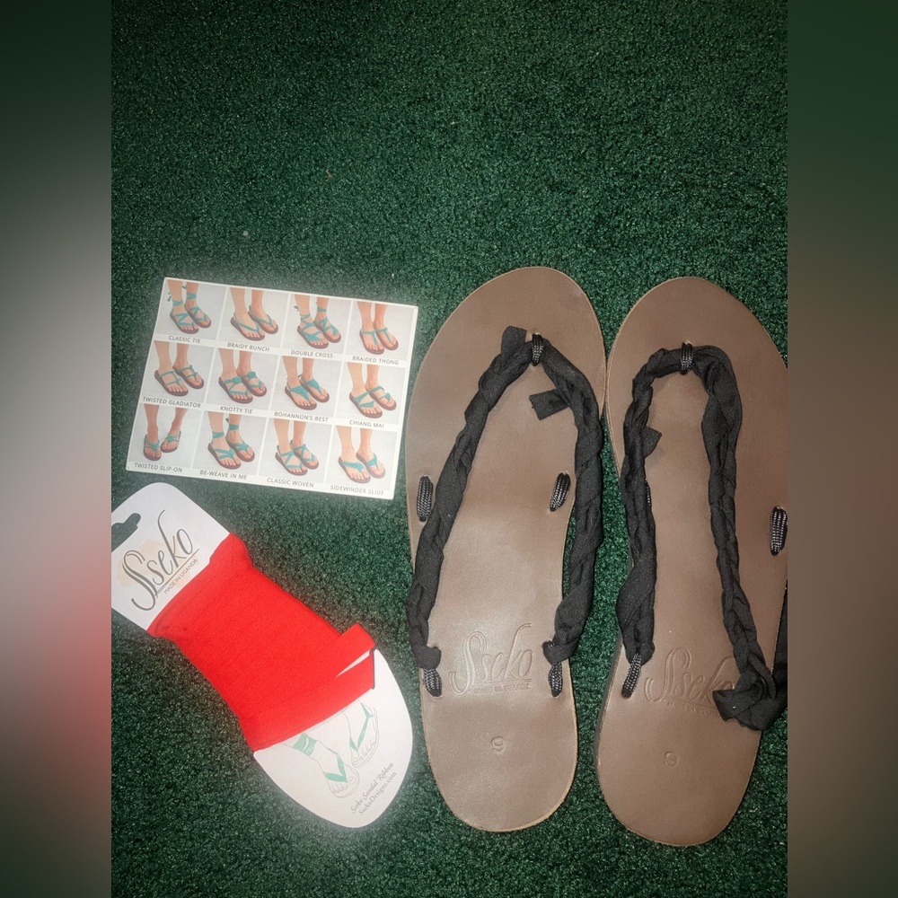 Genuine Leather Sseko Convertible Ribbon Brown Sandals size 9 Made In Uganda